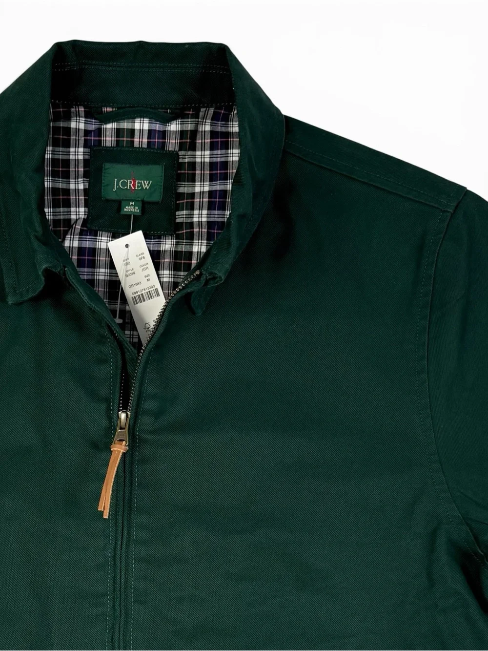 J.Crew NWT Forest Green Harrington Jacket Medium Plaid Lined Cotton Zip